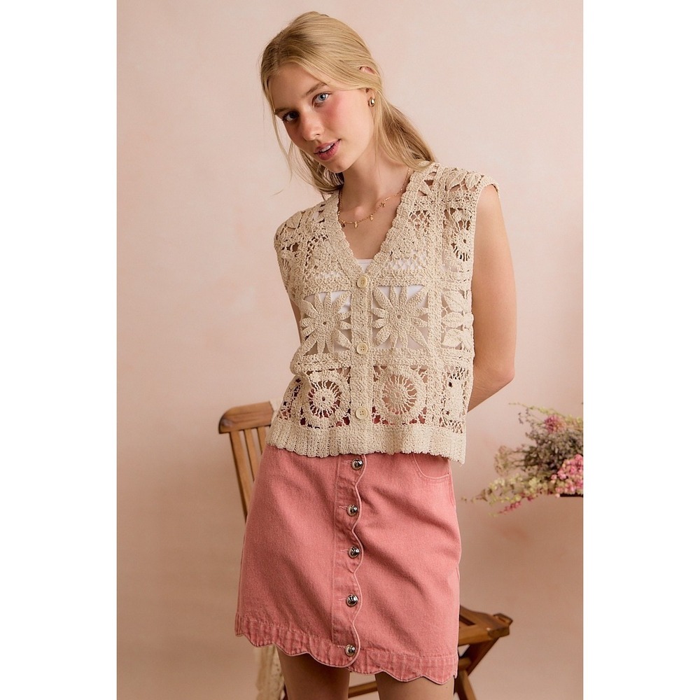 SO ME Summer Crochet Patterned Sleeveless Vest Top - M/L - Picture 15 of 16